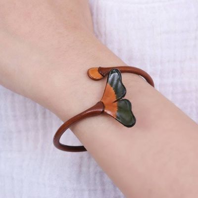 Alternate image for Ginko Leaf-Inspired Brown and Green Leather Wrap Bracelet Vital Brown