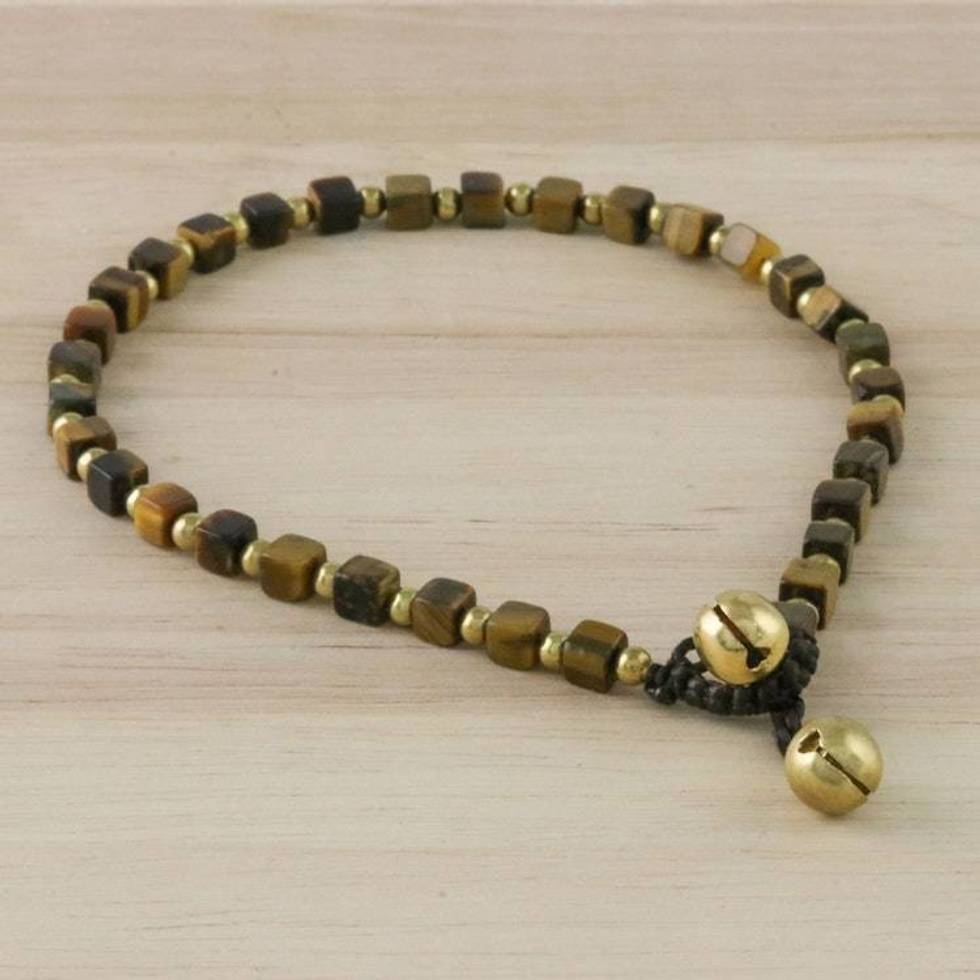 Handmade Tiger's Eye and Brass Beaded Anklet from Thailand 'Forest Dreams'