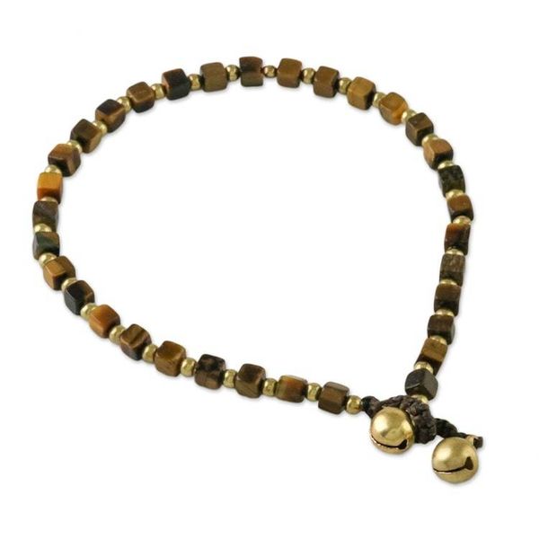 Alternate image for Handmade Tigers Eye and Brass Beaded Anklet from Thailand Forest Dreams