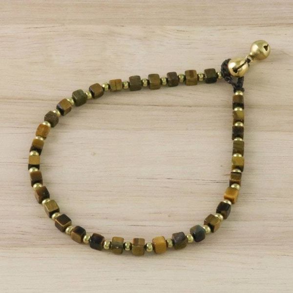 Alternate image for Handmade Tigers Eye and Brass Beaded Anklet from Thailand Forest Dreams