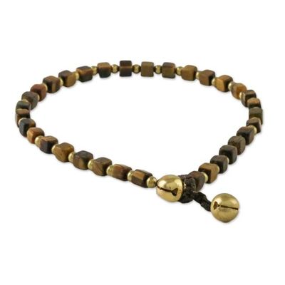 Alternate image for Handmade Tigers Eye and Brass Beaded Anklet from Thailand Forest Dreams