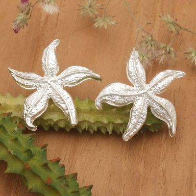 Primary image for Textured Starfish-Shaped Sterling Silver Button Earrings Starfish Heaven
