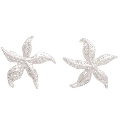 Alternate image for Textured Starfish-Shaped Sterling Silver Button Earrings Starfish Heaven