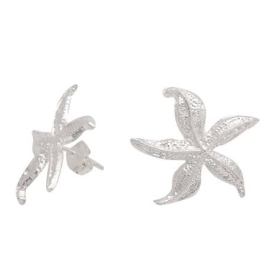 Alternate image for Textured Starfish-Shaped Sterling Silver Button Earrings Starfish Heaven
