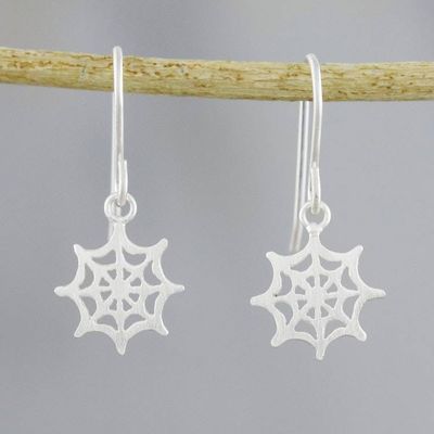 Alternate image for Sterling Silver Handcrafted Spider Web Dangle Earrings Delicate Cobwebs