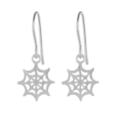 Alternate image for Sterling Silver Handcrafted Spider Web Dangle Earrings Delicate Cobwebs