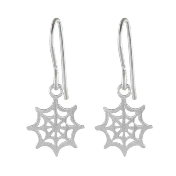 Alternate image for Sterling Silver Handcrafted Spider Web Dangle Earrings Delicate Cobwebs