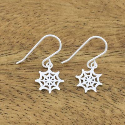 Alternate image for Sterling Silver Handcrafted Spider Web Dangle Earrings Delicate Cobwebs