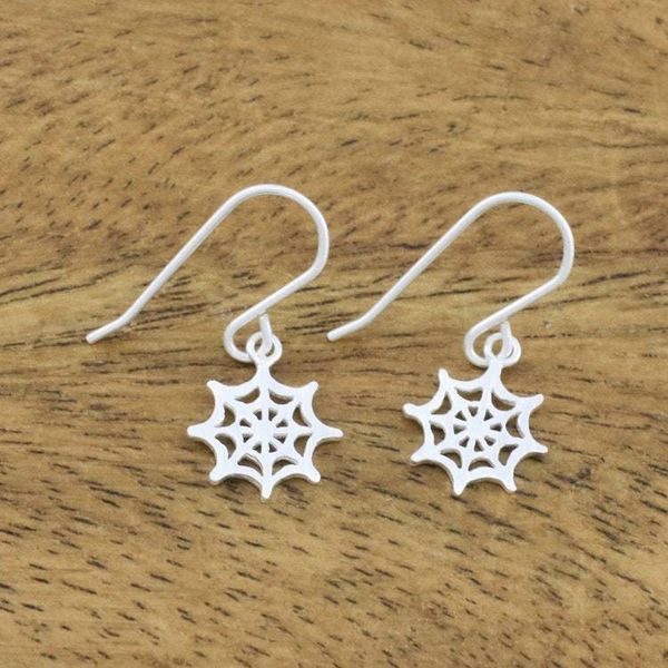 Alternate image for Sterling Silver Handcrafted Spider Web Dangle Earrings Delicate Cobwebs