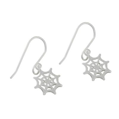 Alternate image for Sterling Silver Handcrafted Spider Web Dangle Earrings Delicate Cobwebs