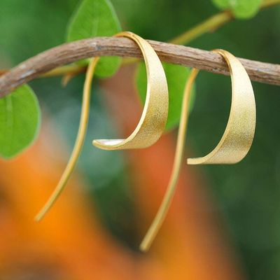 Primary image for Modern Brushed Satin 18k Gold-Plated Curved Drop Earrings Bright Curved Triangle
