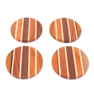 Alternate image for 4 Eco-Friendly Striped Hand-Carved Reclaimed Wood Coasters Flavorful Moments