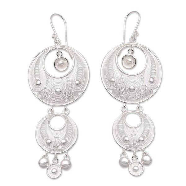 Alternate image for Circle Pattern Sterling Silver Filigree Chandelier Earrings Fabulous Idea