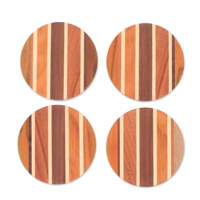 Alternate image for 4 Eco-Friendly Striped Hand-Carved Reclaimed Wood Coasters Flavorful Moments