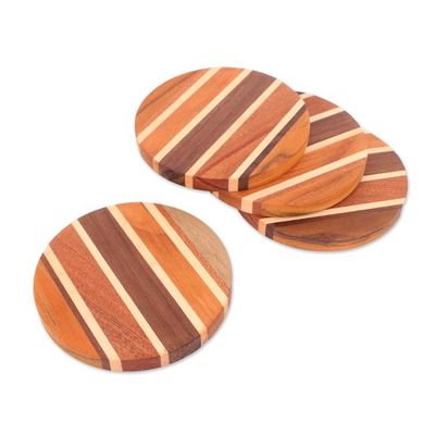 Alternate image for 4 Eco-Friendly Striped Hand-Carved Reclaimed Wood Coasters Flavorful Moments