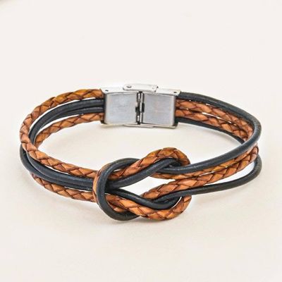 Alternate image for Thai Brown Leather Braid  Black Cord Unity Bracelet Unity and Nostalgia