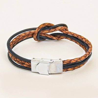 Alternate image for Thai Brown Leather Braid  Black Cord Unity Bracelet Unity and Nostalgia