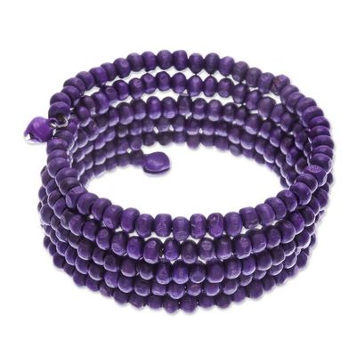 Alternate image for Purple Beaded Wood Wrap Bracelet with Bells 1 In Purple Spin