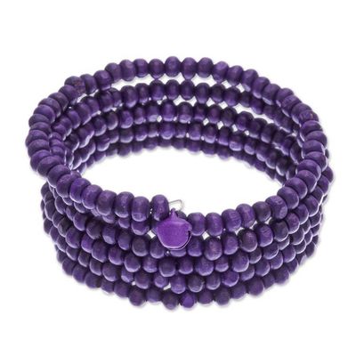 Alternate image for Purple Beaded Wood Wrap Bracelet with Bells 1 In Purple Spin