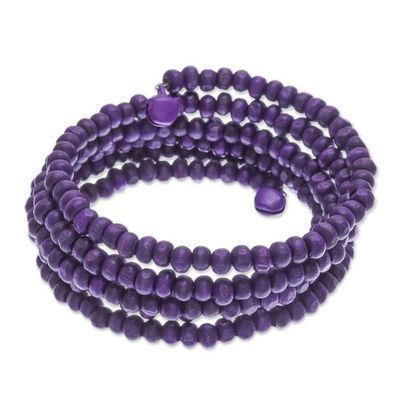 Alternate image for Purple Beaded Wood Wrap Bracelet with Bells 1 In Purple Spin