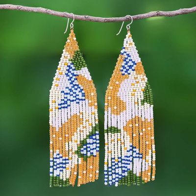 Alternate image for Hand Beaded Long Waterfall Style Earrings Amazing Waterfall in Orange