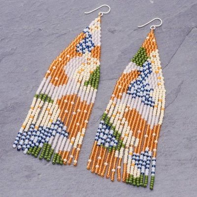 Alternate image for Hand Beaded Long Waterfall Style Earrings Amazing Waterfall in Orange