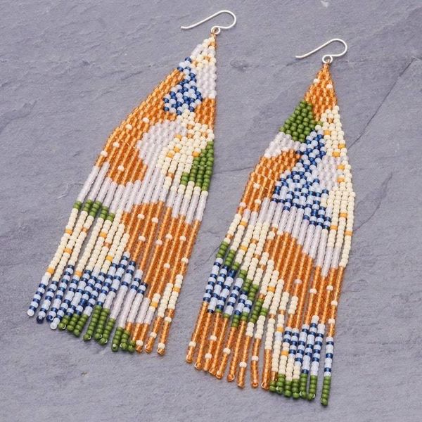 Alternate image for Hand Beaded Long Waterfall Style Earrings Amazing Waterfall in Orange