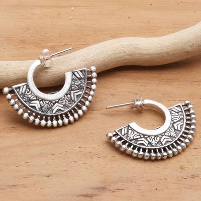 Alternate image for Unique Sterling Silver Half-Hoop Earrings Tribal Instinct