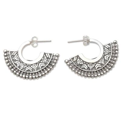 Alternate image for Unique Sterling Silver Half-Hoop Earrings Tribal Instinct