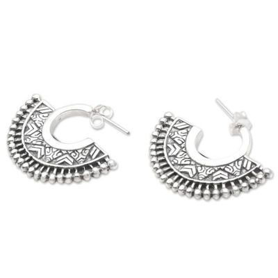 Alternate image for Unique Sterling Silver Half-Hoop Earrings Tribal Instinct