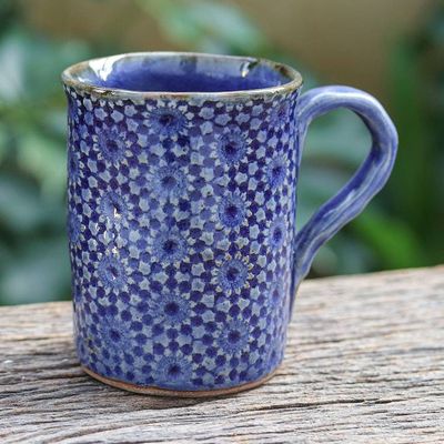 Primary image for Handmade Blue Ceramic Mug from Thailand Blue Medallion