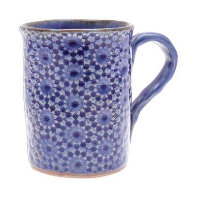Alternate image for Handmade Blue Ceramic Mug from Thailand Blue Medallion