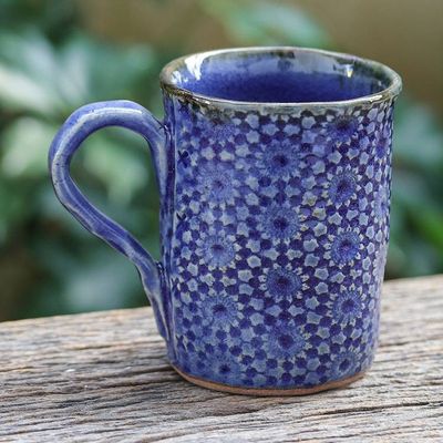 Alternate image for Handmade Blue Ceramic Mug from Thailand Blue Medallion