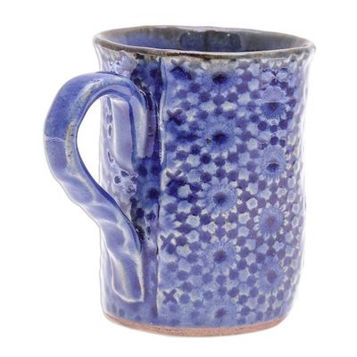 Alternate image for Handmade Blue Ceramic Mug from Thailand Blue Medallion
