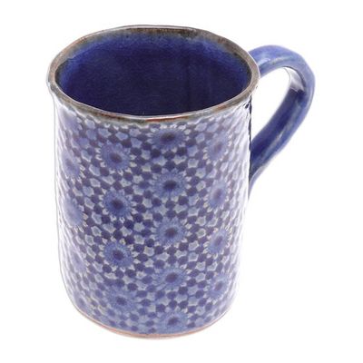 Alternate image for Handmade Blue Ceramic Mug from Thailand Blue Medallion
