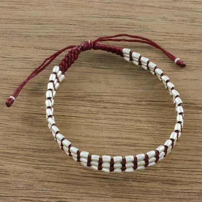 Alternate image for Handmade Silver 950 Bead and Red Cord Bracelet Friendly Red