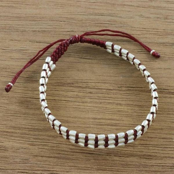 Alternate image for Handmade Silver 950 Bead and Red Cord Bracelet Friendly Red