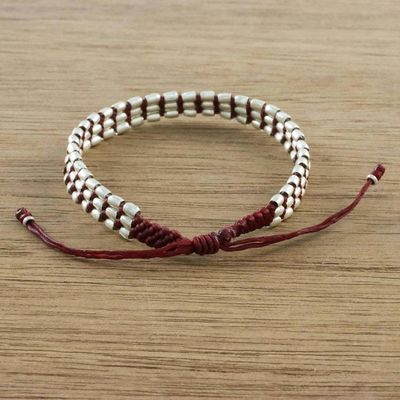 Alternate image for Handmade Silver 950 Bead and Red Cord Bracelet Friendly Red