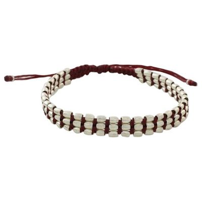 Alternate image for Handmade Silver 950 Bead and Red Cord Bracelet Friendly Red
