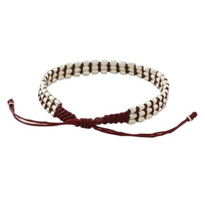 Alternate image for Handmade Silver 950 Bead and Red Cord Bracelet Friendly Red