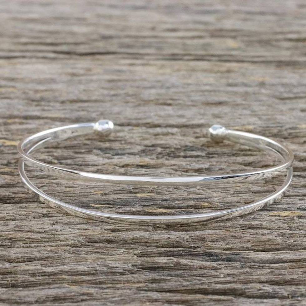 Sterling Silver Wire Narrow Cuff Bracelet 'Aligned Duo'