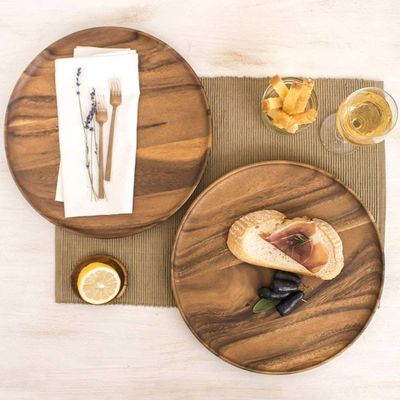 Primary image for Handmade Raintree Wood Plates from Thailand Pair Planetary Meal