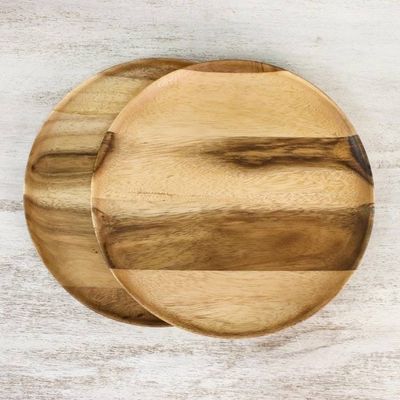 Alternate image for Handmade Raintree Wood Plates from Thailand Pair Planetary Meal