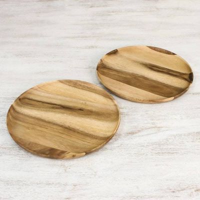 Alternate image for Handmade Raintree Wood Plates from Thailand Pair Planetary Meal