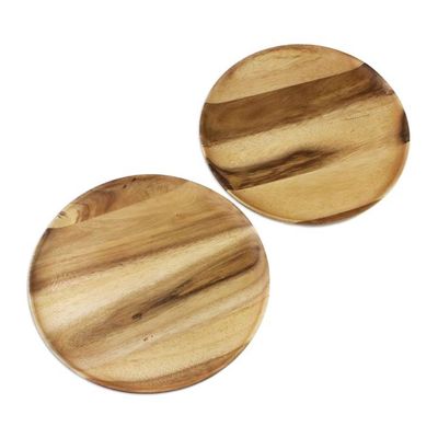 Alternate image for Handmade Raintree Wood Plates from Thailand Pair Planetary Meal