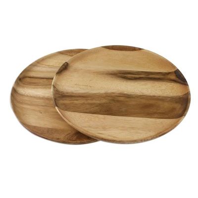 Alternate image for Handmade Raintree Wood Plates from Thailand Pair Planetary Meal