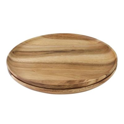 Alternate image for Handmade Raintree Wood Plates from Thailand Pair Planetary Meal