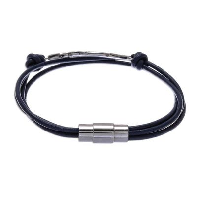 Alternate image for Stainless Steel and Navy Leather Feather Pendant Bracelet Stunning Feather in Navy