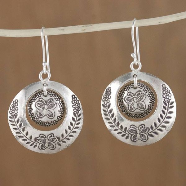 Alternate image for Karen Silver Butterfly Dangle Earrings from Thailand Butterfly Circles