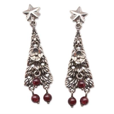 Primary image for Sterling and Garnet Holiday Themed Earrings Christmas Tree
